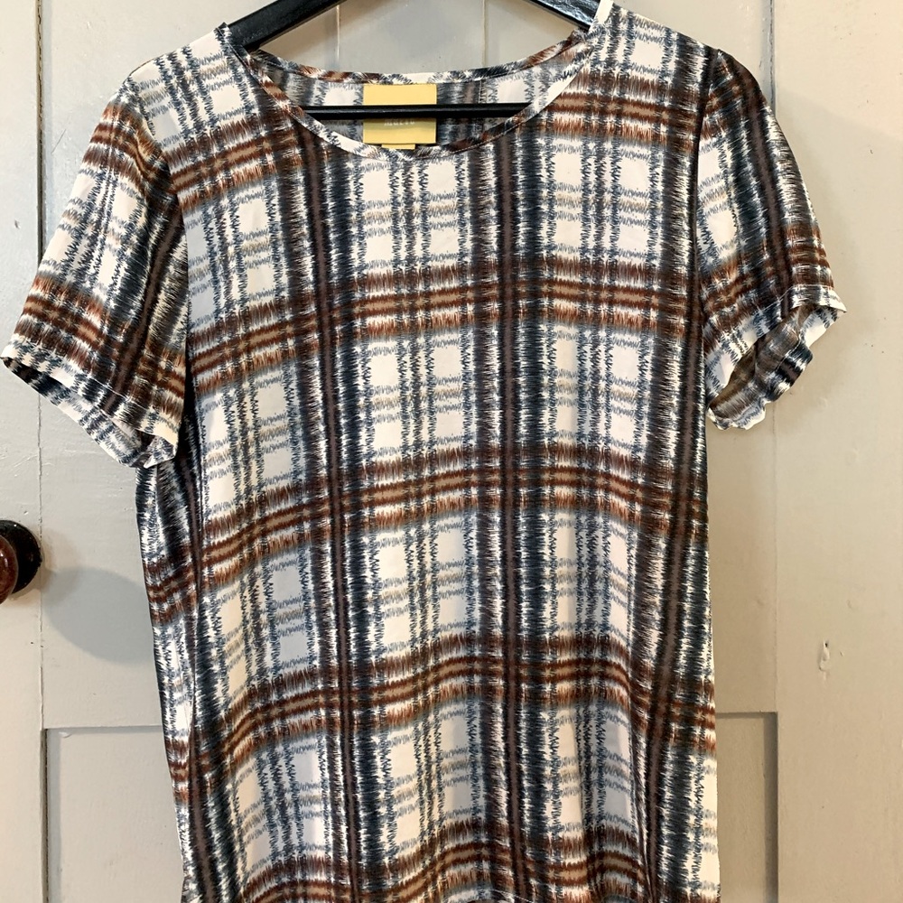 Anthro Draped Plaid Top